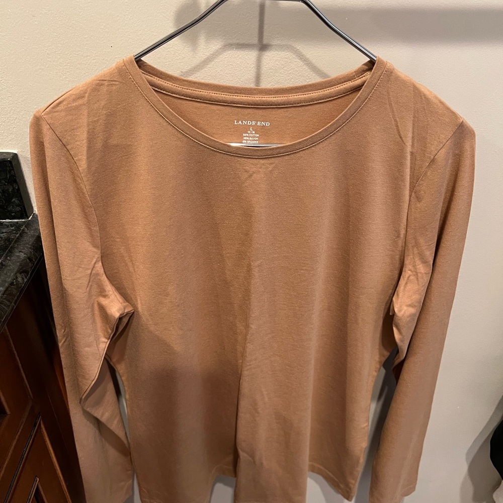 Lands' End Women's Long-Sleeve Crewneck Top — Camel Brown